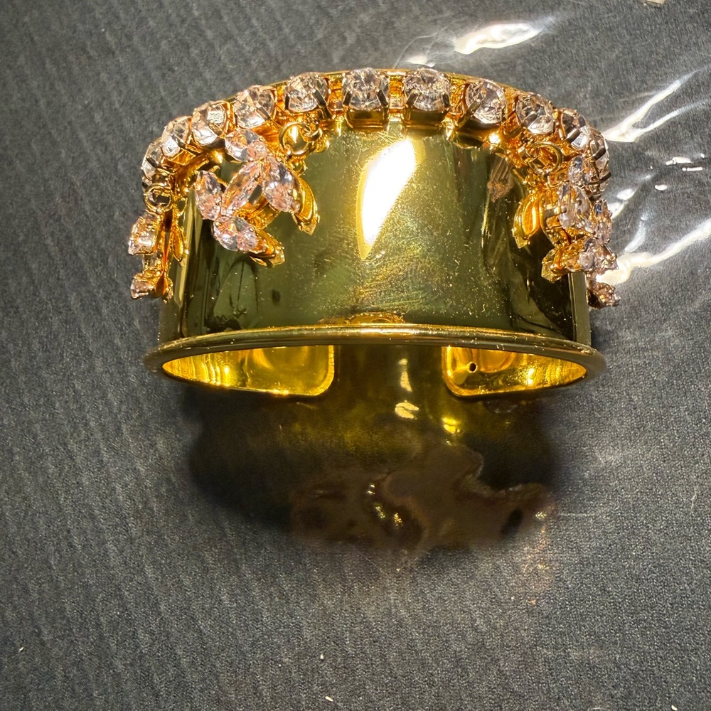 Gold Crystal Cuff Bracelet - Women's Statement Jewelry - Picture 3 of 3